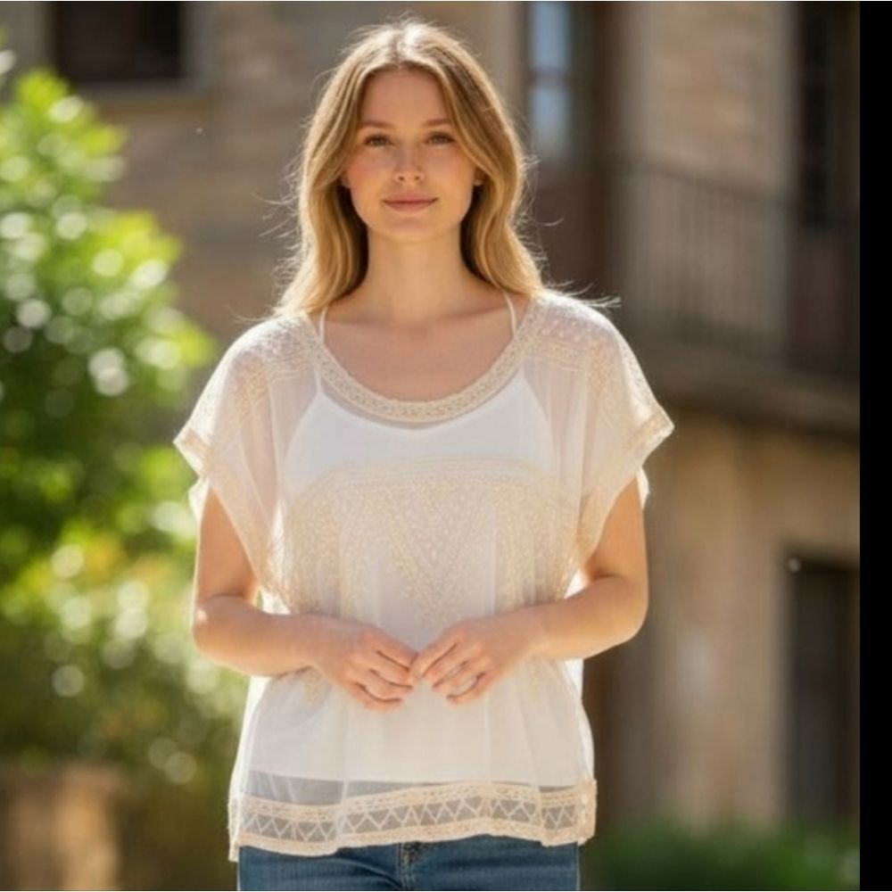 NEW- Free People-  Elegant Cream Lace Top